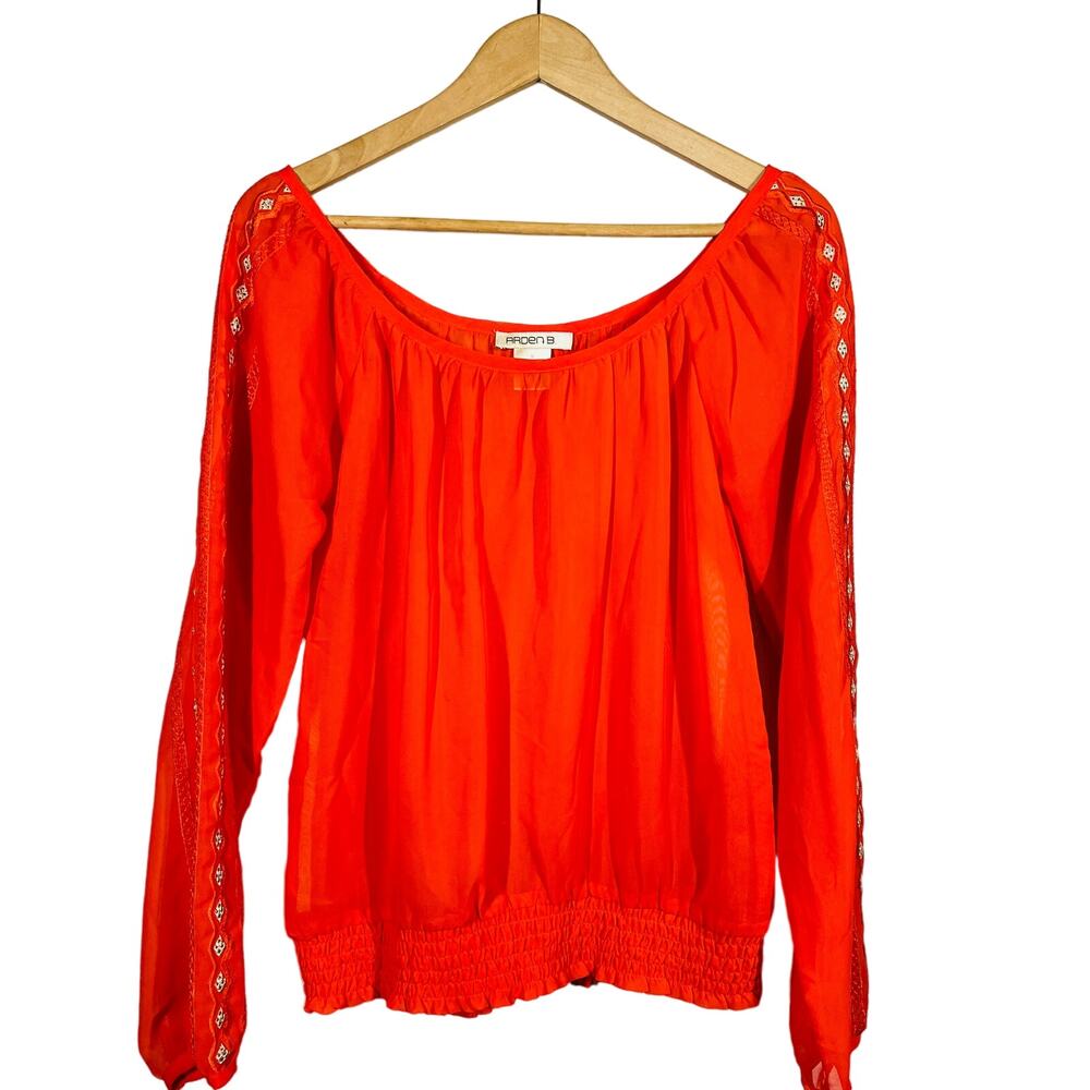 Arden B Sheer Blouse Long Sleeve EMbroider Sleeve Casual Orange - S
